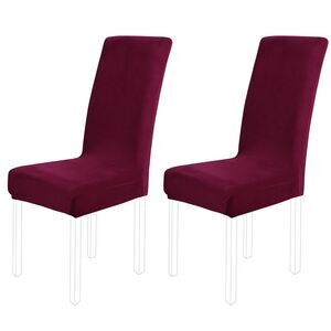 Velvet Stretch Dining Room Chair Slipcovers Chair Protector Burgundy 2pcs